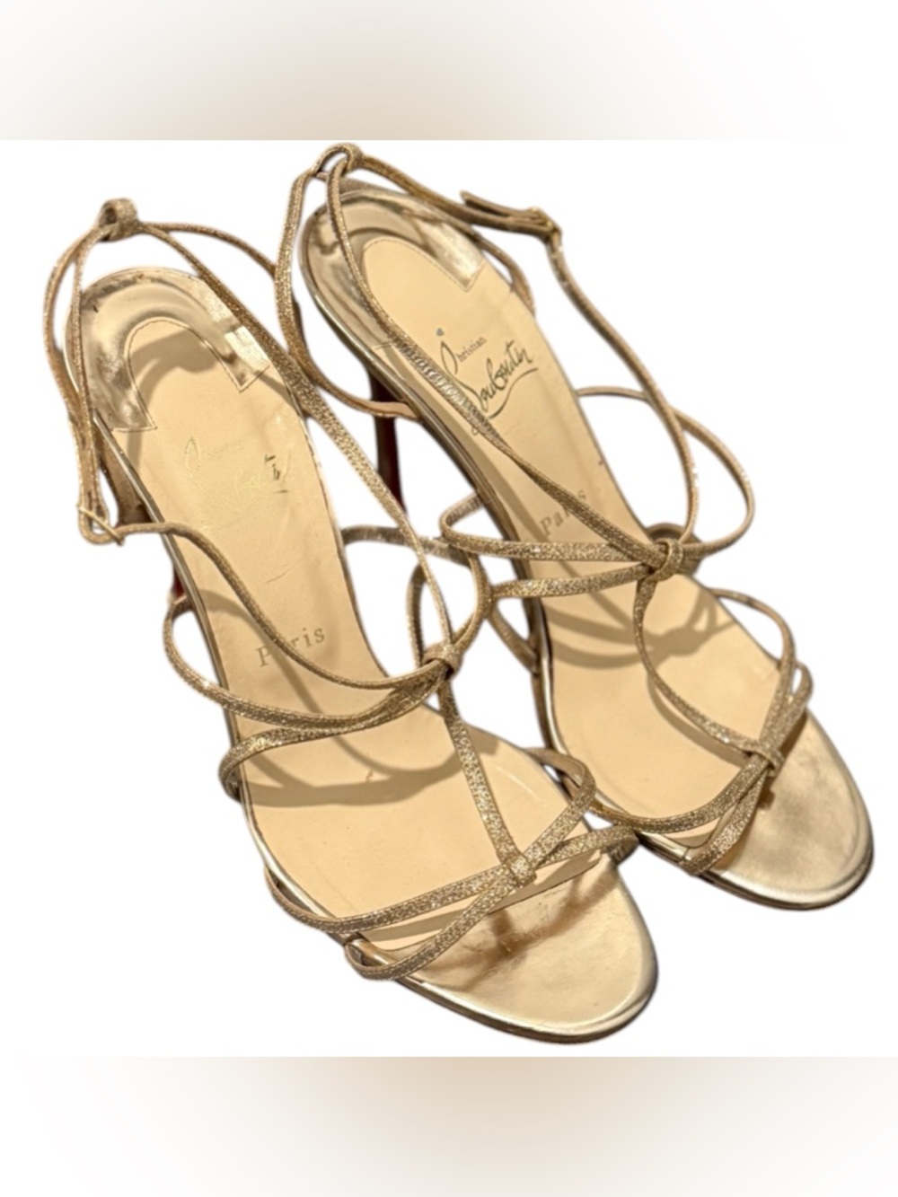 Vintage Christian Louboutin Gold Strappy Sandals Heels Women’s EU 40 - Picture 3 of 7